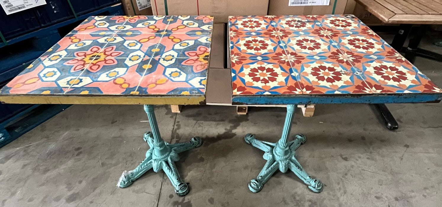 Handmade Colorful Ceramic Tile Table – 60x60 cm Retro Decorative Design-Used Canmac Refurbished
