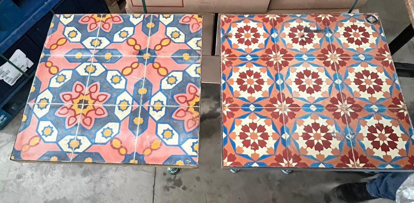 Handmade Colorful Ceramic Tile Table – 60x60 cm Retro Decorative Design-Used Canmac Refurbished