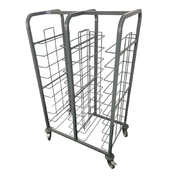 Material: Epoxy coated steel. Size: 1500(H) x 1095(W) x 405(D)mm. Capacity: 20 trays / 60kg