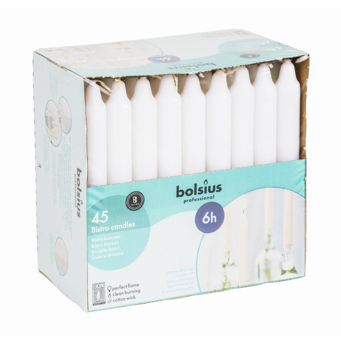 Bolsius 7" Bistro Candles White (45 Pack) Bolsius