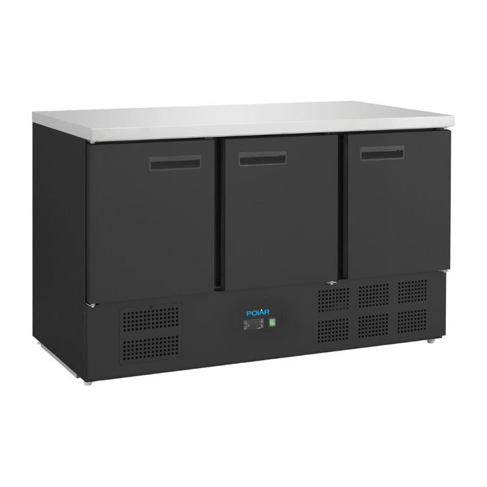 Polar G-Series Triple Door Counter Fridge Black 368Ltr Polar