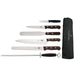 Contains: Cooks Knife, Fillet Knife, Palette Knife, Slicer, Paring Knife, Steel and Wallet