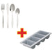 Material: 18/0 Stainless Steel - 60x table knives, 60x table forks, 60x dessert spoons, 60x tea spoons. Material: Plastic - cutlery tray