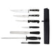 Contains: Cooks Knife, Fillet Knife, Boning Knife, Paring Knife, Palette Knife, Steel, Peeler and Wallet