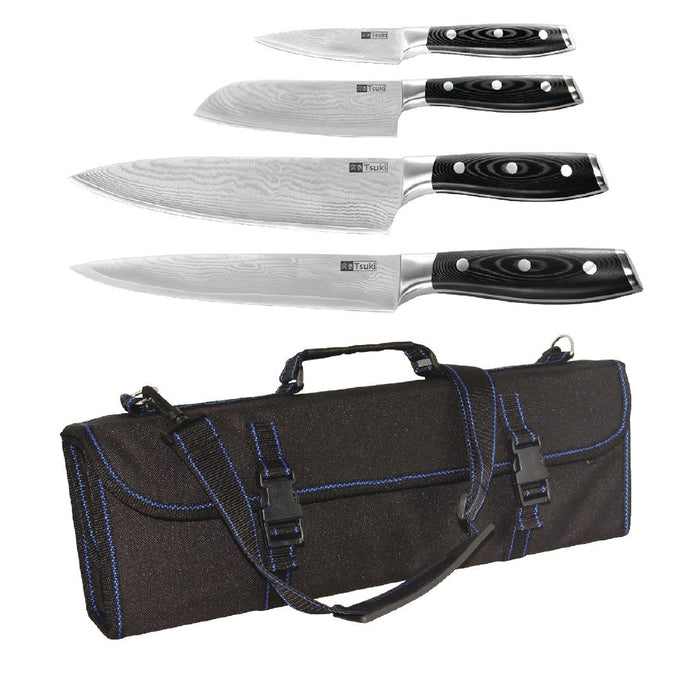 High quality 4-piece knife set with durable 16-slot roll bag