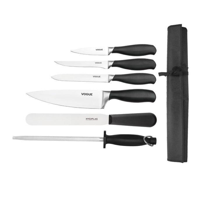 Contains: Chef Knife, Boning Knife, Utility Knife, Paring Knife, Palette Knife, Steel and Wallet