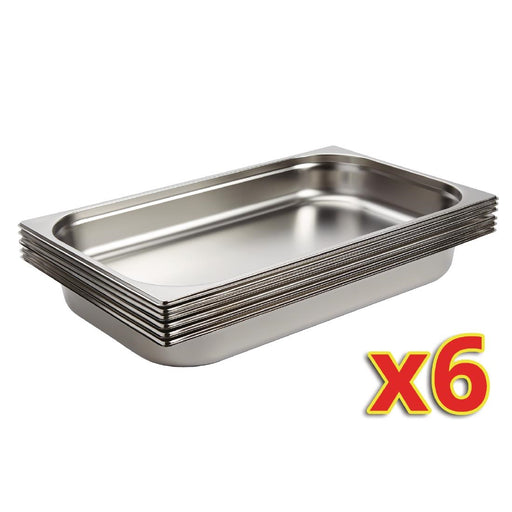 GN 1/1. Full Size. 65mm deep. 9Ltr capacity. Set of 6