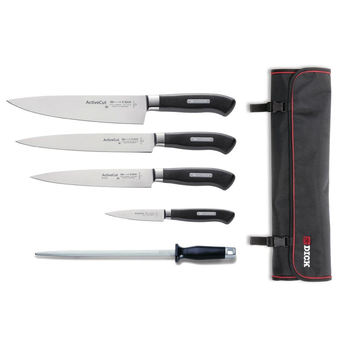 Contains: Chef Knife, Slicer, Fillet Knife, Paring Knife, Steel and Wallet