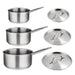 Includes 900ml (M922), 1.5Ltr (M943) & 3Ltr (M944) saucepans with lids. Stainless steel. Induction compatible.