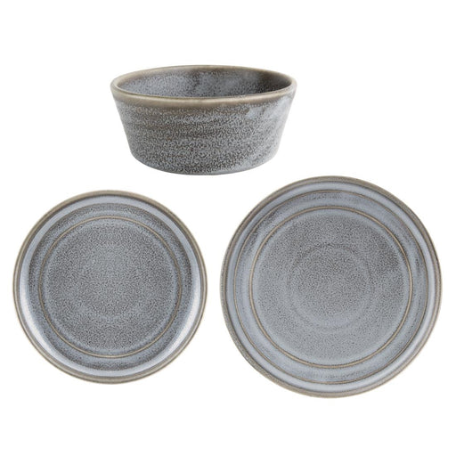 Contains: 6x Olympia Cavolo Charcoal Dusk 220(Ø)mm Flat Round Plates, 6x 180(Ø)mm Flat Round Plates and 6x 140(Ø)mm Flat Round Bowls