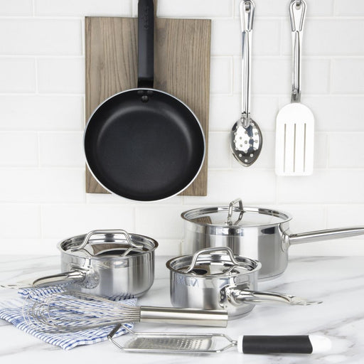 Nisbets Essentials Cook Like A Pro Stainless Steel & Aluminium 4-Piece Saucepan & Frying Pan Set Nisbets Essentials