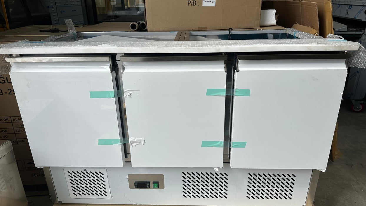 B Grade Commercial Saladette Fridge Glass Top 3 Doors  ***UNUSED*** Canmac Catering Equipment