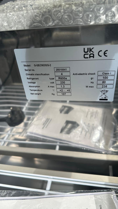 B Grade Commercial Saladette Fridge Glass Top 3 Doors  ***UNUSED*** Canmac Catering Equipment