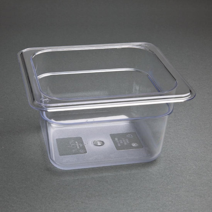 Vogue Polycarbonate 1/6 Gastronorm Container 100mm Clear Vogue