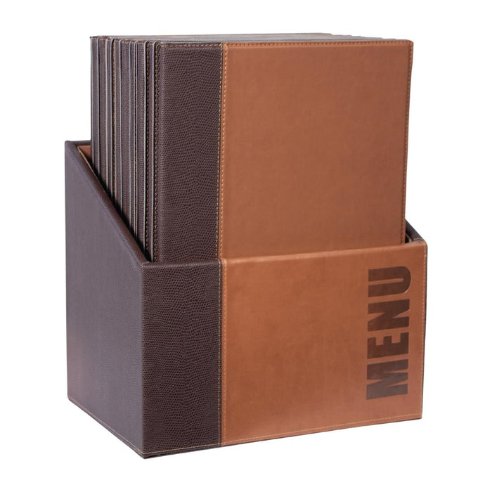 Securit Contemporary Menu Covers and Storage Box A4 Tan (20 Pack) Securit