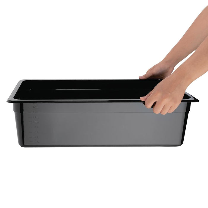Vogue Polycarbonate 1/1 Gastronorm Container 150mm Black Vogue