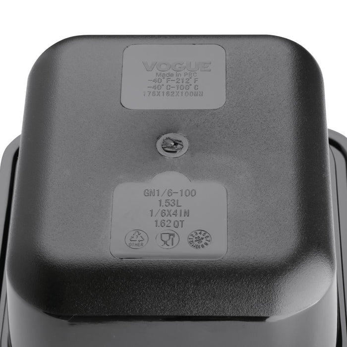 Vogue Polycarbonate 1/6 Gastronorm Container 100mm Black Vogue