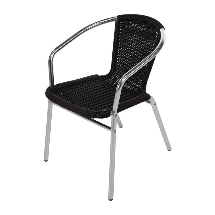 Bolero Aluminium and Black Wicker Chairs Black (4 Pack) Bolero
