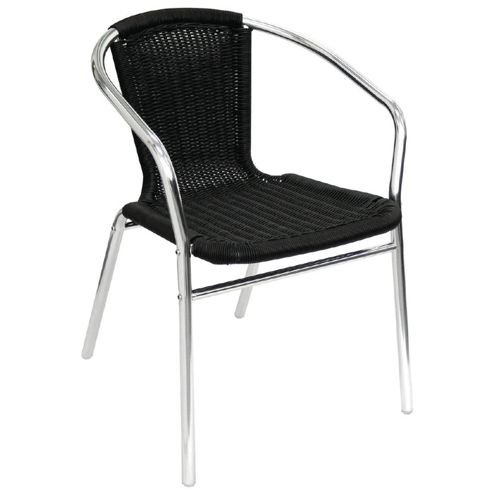Bolero Aluminium and Black Wicker Chairs Black (4 Pack) Bolero