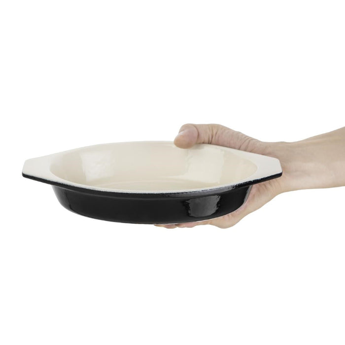 Vogue Black Cast Iron Oval Gratin Dish 650ml Vogue
