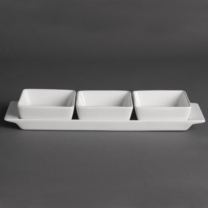 Olympia Whiteware Snack Dishes with Plates 3 Section (2 Pack) Olympia