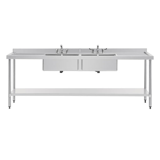 Vogue Stainless Steel Double Sink with Double Drainer 2400mm Vogue