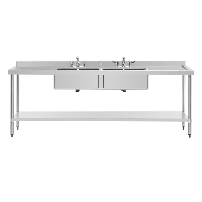 Vogue Stainless Steel Double Sink with Double Drainer 2400mm Vogue