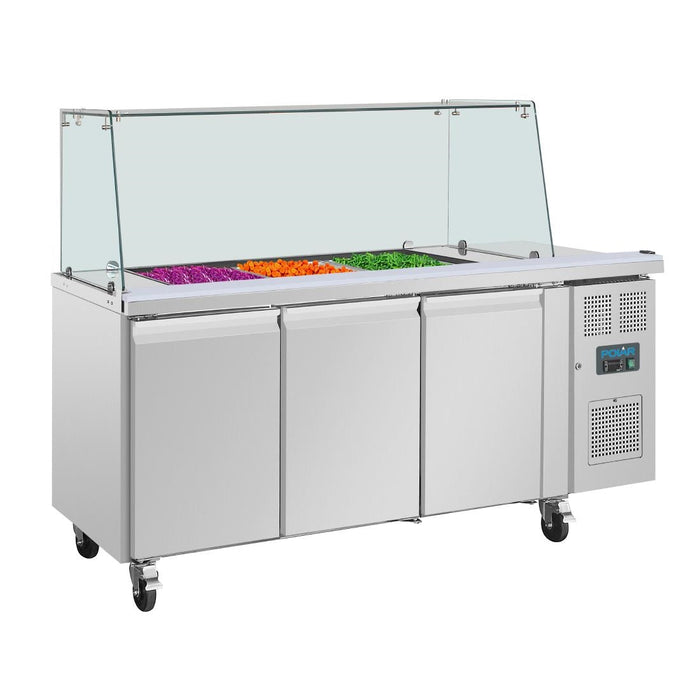 Polar U-Series GN Saladette Counter with Square Sneeze Guard 3 Door Polar