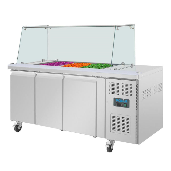 Polar U-Series GN Saladette Counter with Square Sneeze Guard 3 Door Polar