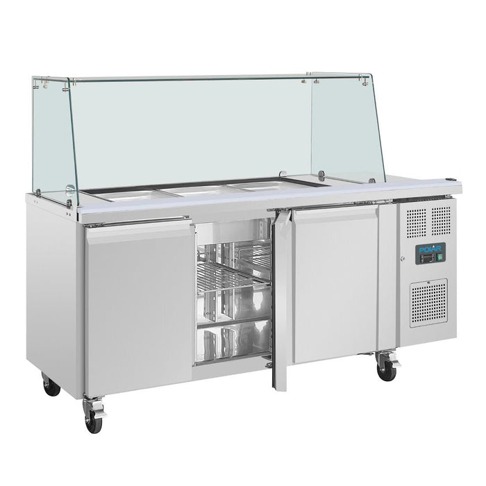 Polar U-Series GN Saladette Counter with Square Sneeze Guard 3 Door Polar