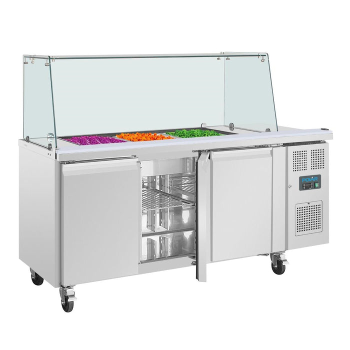 Polar U-Series GN Saladette Counter with Square Sneeze Guard 3 Door Polar