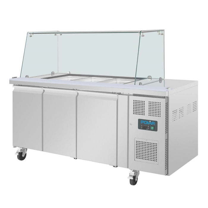 Polar U-Series GN Saladette Counter with Square Sneeze Guard 3 Door Polar