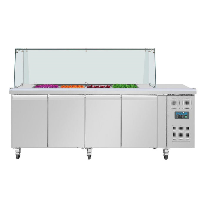 Polar U-Series GN Saladette Counter with Square Sneeze Guard 4 Door Polar