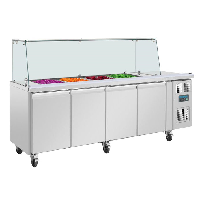 Polar U-Series GN Saladette Counter with Square Sneeze Guard 4 Door Polar