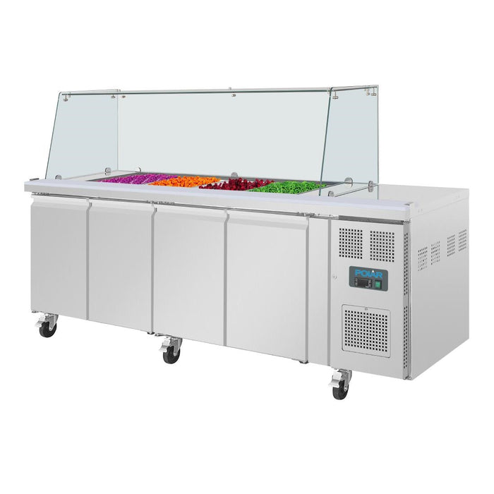 Polar U-Series GN Saladette Counter with Square Sneeze Guard 4 Door Polar