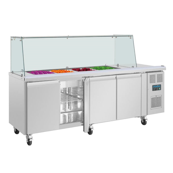 Polar U-Series GN Saladette Counter with Square Sneeze Guard 4 Door Polar