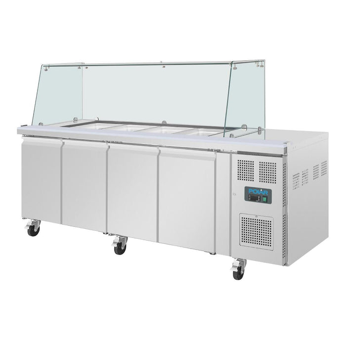 Polar U-Series GN Saladette Counter with Square Sneeze Guard 4 Door Polar