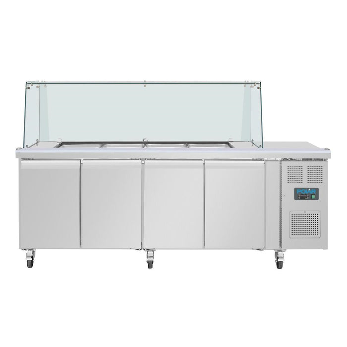 Polar U-Series GN Saladette Counter with Square Sneeze Guard 4 Door Polar