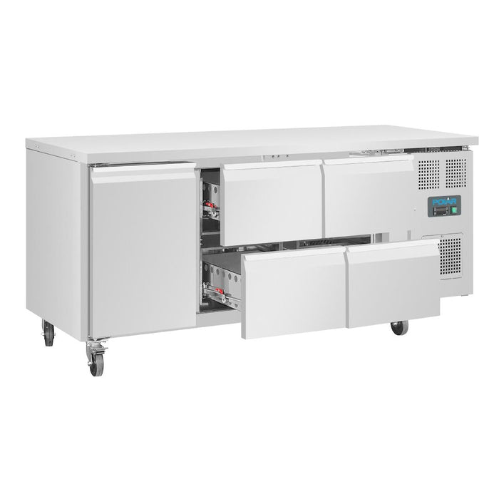 Polar U-Series Single Door and 4 Drawer Counter Fridge 358Ltr Polar