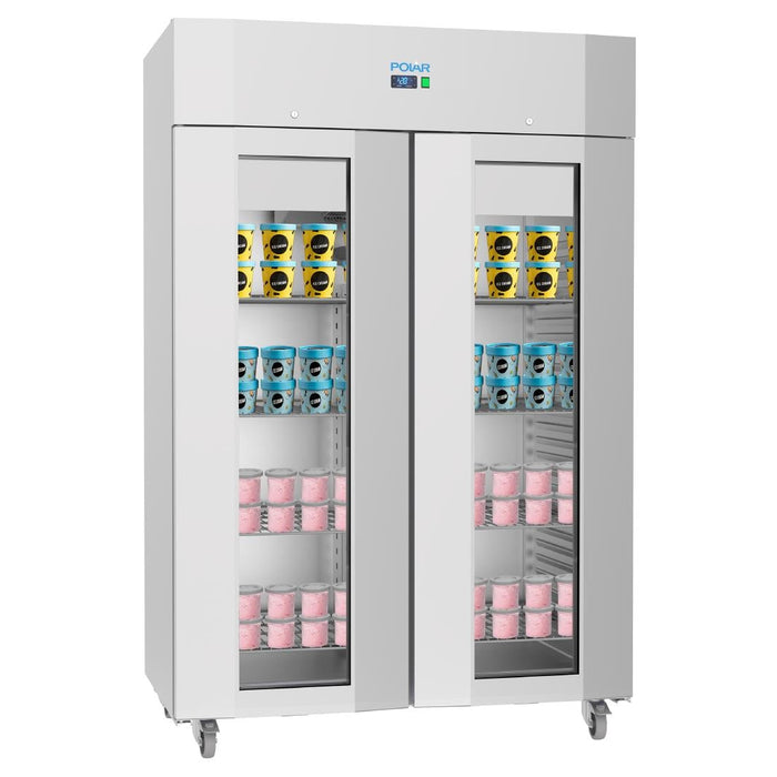 Polar U-Series Energy Efficient Double Glass Door Upright Storage/Display Freezer Polar