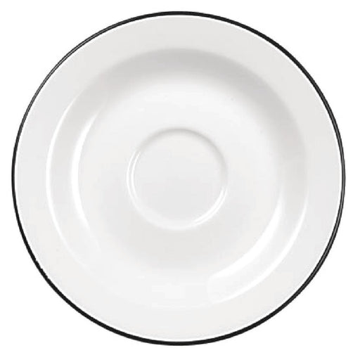 150(Ø)mm/ 6". Tea Saucer. White with black line. Pack quantity: 24.