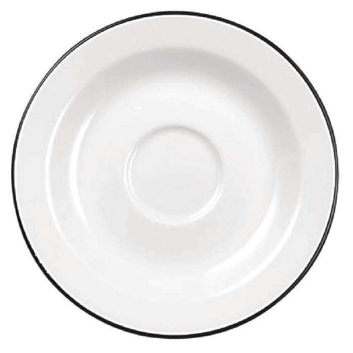 150(Ø)mm/ 6". Tea Saucer. White with black line. Pack quantity: 24.