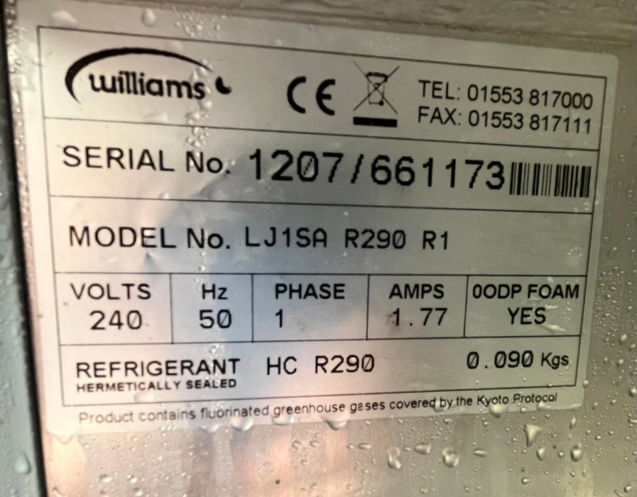 Williams LJ1SA R290 R1 Upright Freezer - 1 Door - 620Ltr-Refurbished Canmac Refurbished