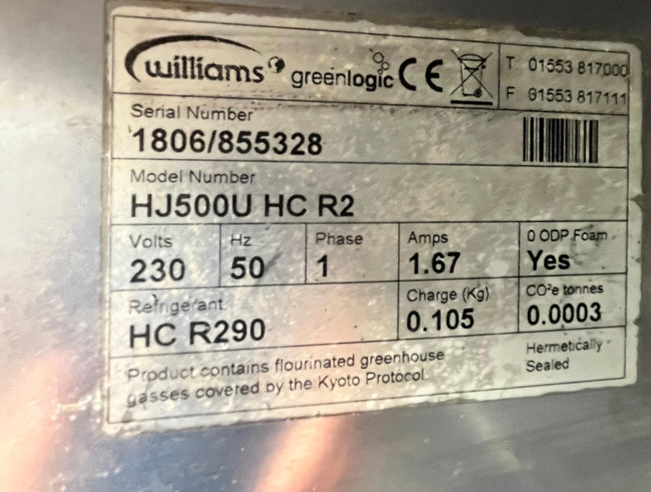Williams HJ500U HC R2 Upright Single Door Fridge - Refurbished Canmac Refurbished