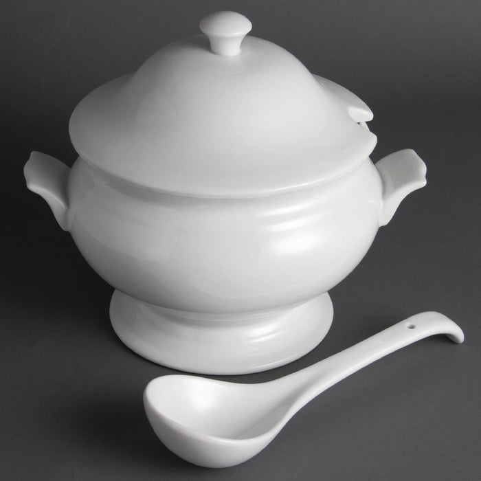 Olympia Whiteware Soup Tureen and Ladle 2.5Ltr 88oz Olympia