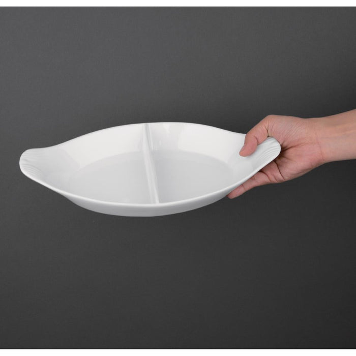 Olympia Whiteware Divided Oval Eared Dishes 295x155mm (6 Pack) Olympia