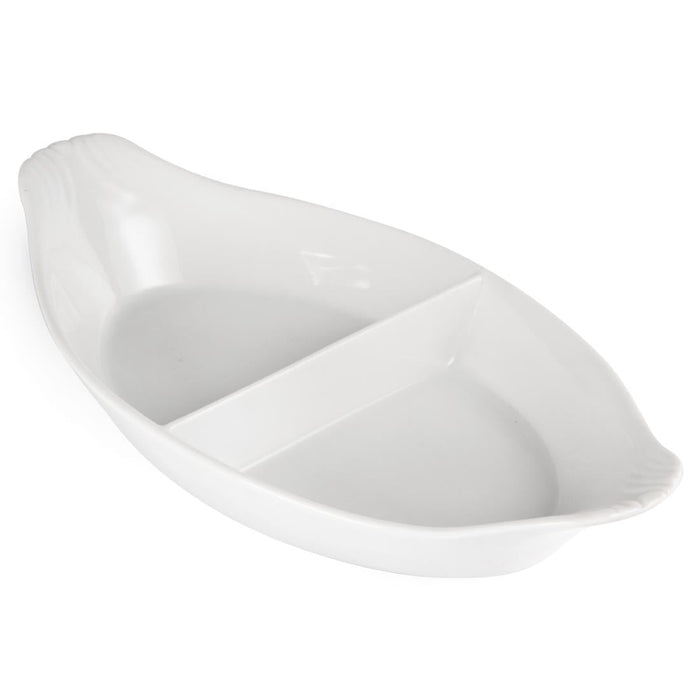 Olympia Whiteware Divided Oval Eared Dishes 295x155mm (6 Pack) Olympia