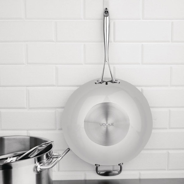 Vogue Tri Wall Wok Flat Base 300mm Vogue
