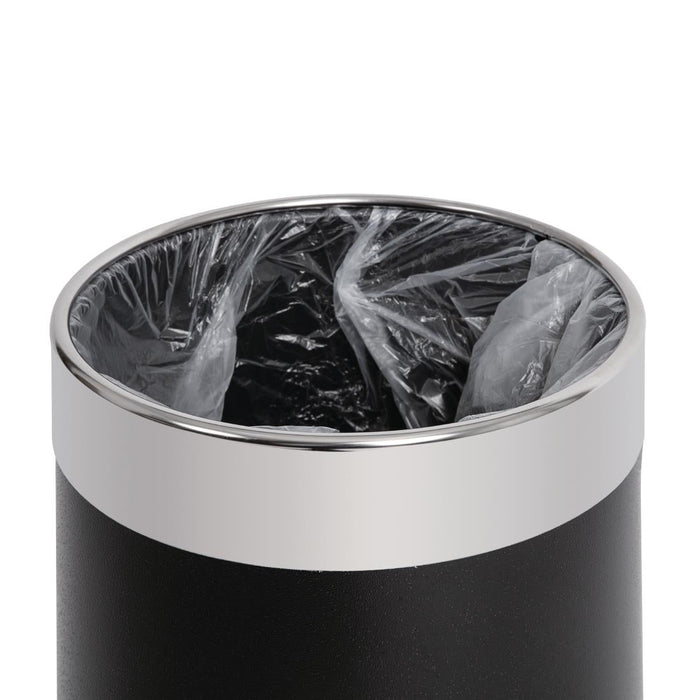 Bolero Waste Paper Bin Black with Silver Rim 10.2Ltr Bolero