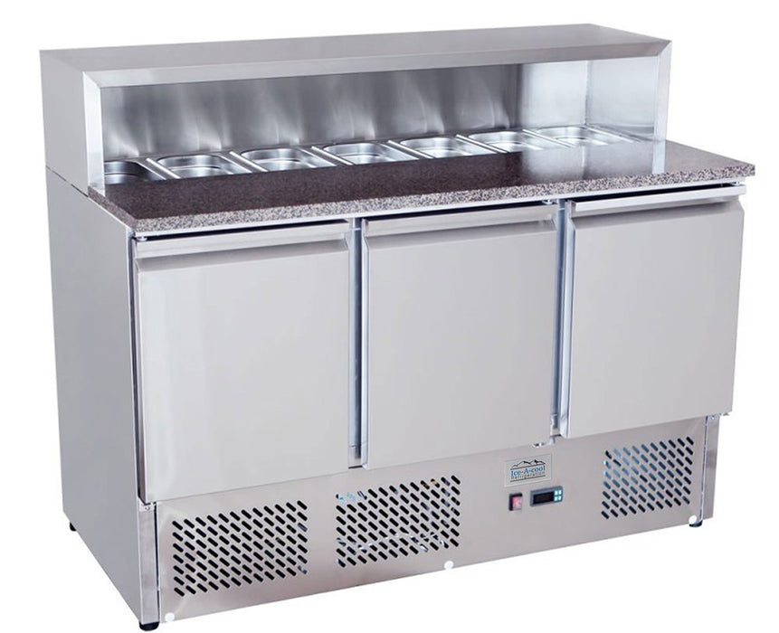 Ice-A-Cool ICE3858GR   3 Door Preparation Unit with Marble W/Top & S/S Guard c/w 7nr 1/3 GN Pans